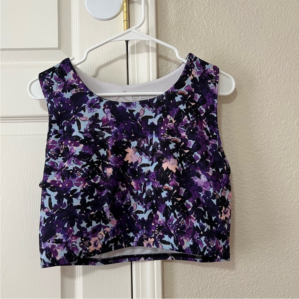 Purple and Black Sleeveless Crop Tank Top with Built in Bra - XL